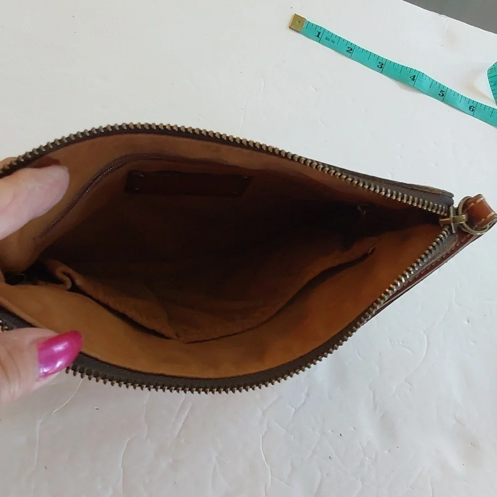 Patricia Nash Brown Premium leather Logo Zip Wristlet/Clutch  Neutral Minimalist